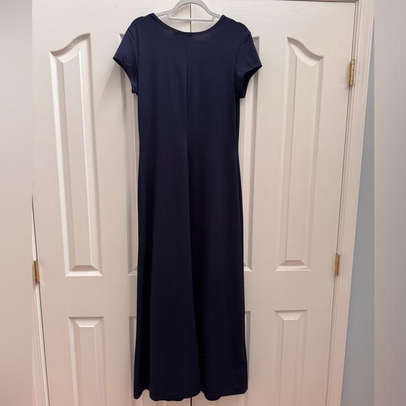 Navy Blue Short Sleeve Maxi Dress - Minimalist Soft Knit T-Shirt Dress | Size L - Picture 3 of 4
